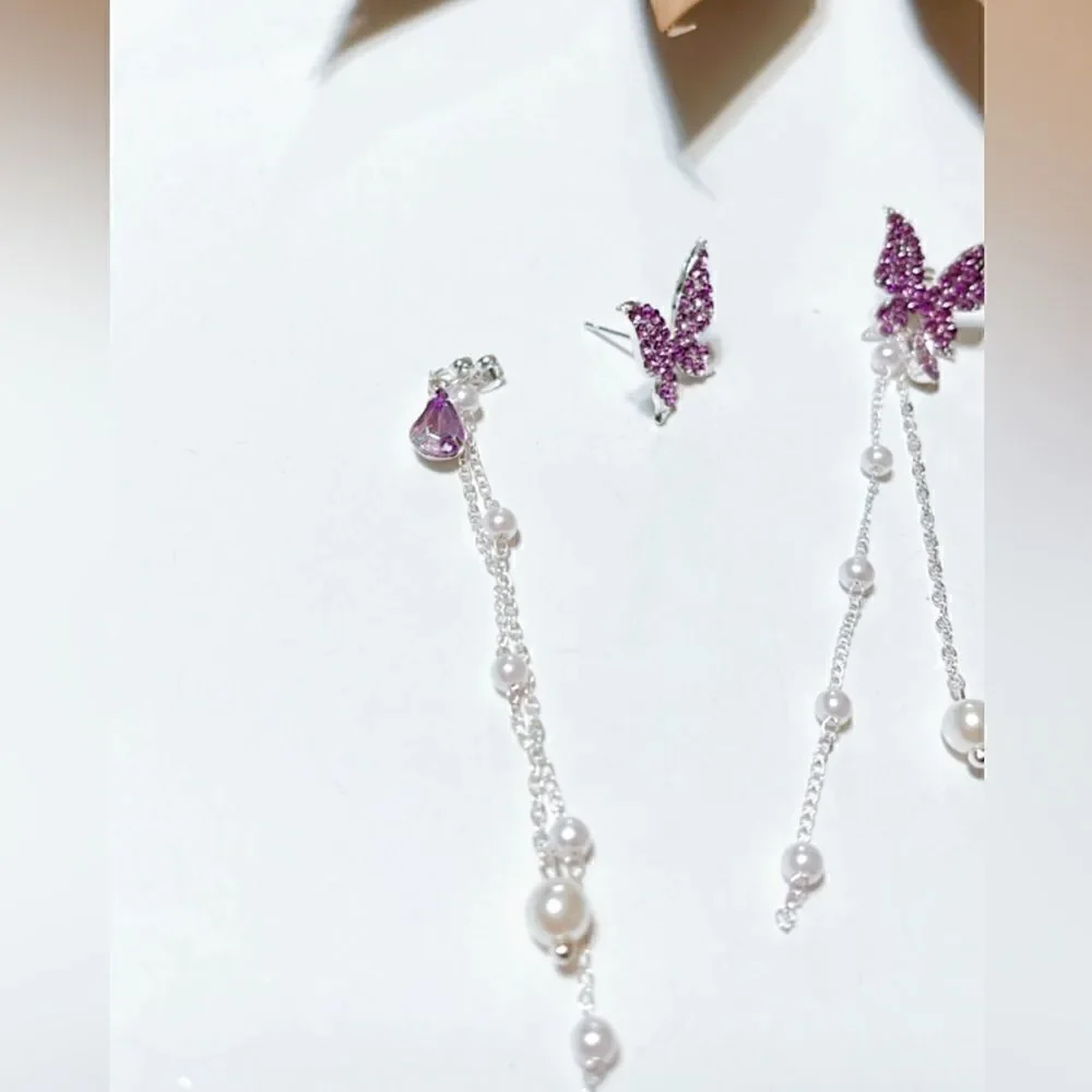 Diamond butterfly dangle earrings S321